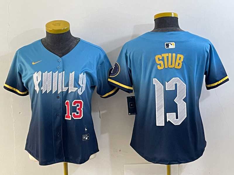 Women%27s Philadelphia Phillies #13 Stub Number Blue 2024 City Connect Limited Stitched Jerseys